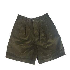 Vintage American Eagle For Her 80s Corduroy Green Highwaist‎ Pleated Shorts Rare
